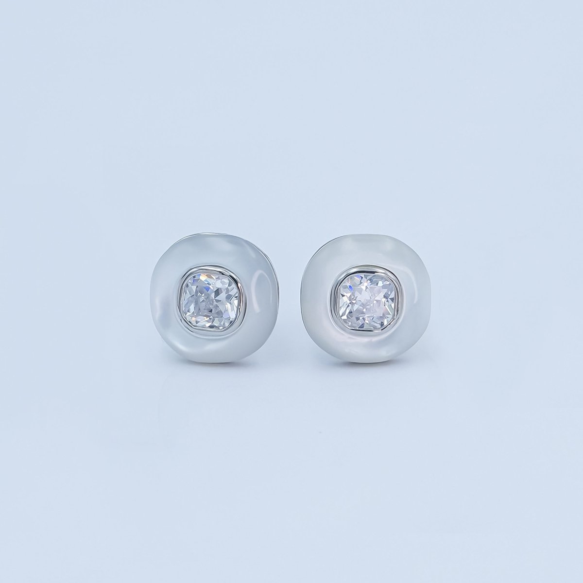 Clear CZ Shell Pearl Square Stud Earrings in Gold & Silver | AE1044 AE1045