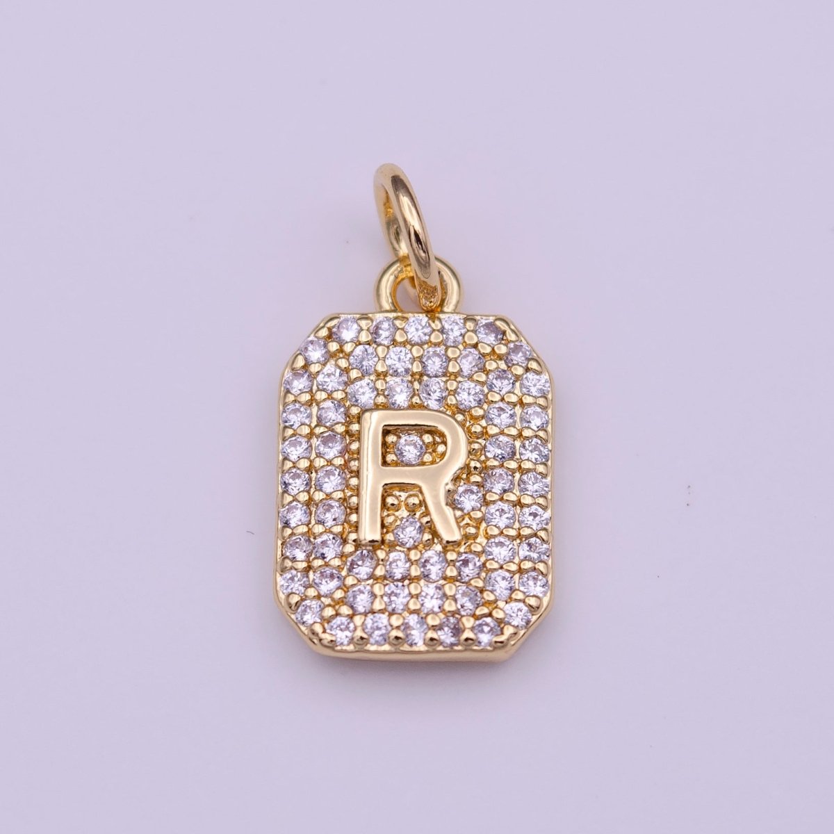 Clear Micro Paved CZ Initial Alphabet Gold Tag Charm A-279-A-291