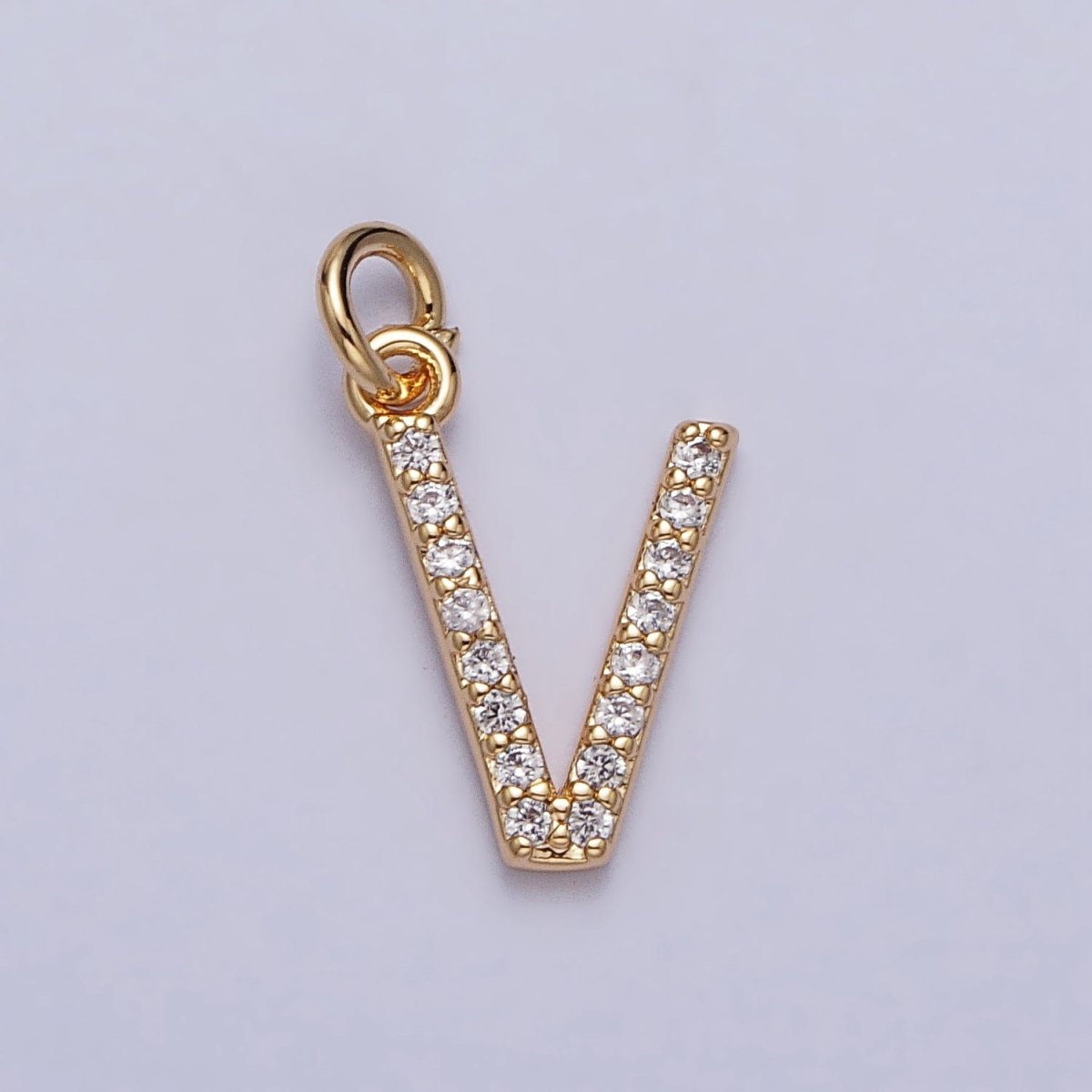 Clear Micro Paved CZ Initial Alphabet Letter Gold Personalized Charm | A-520-A-532
