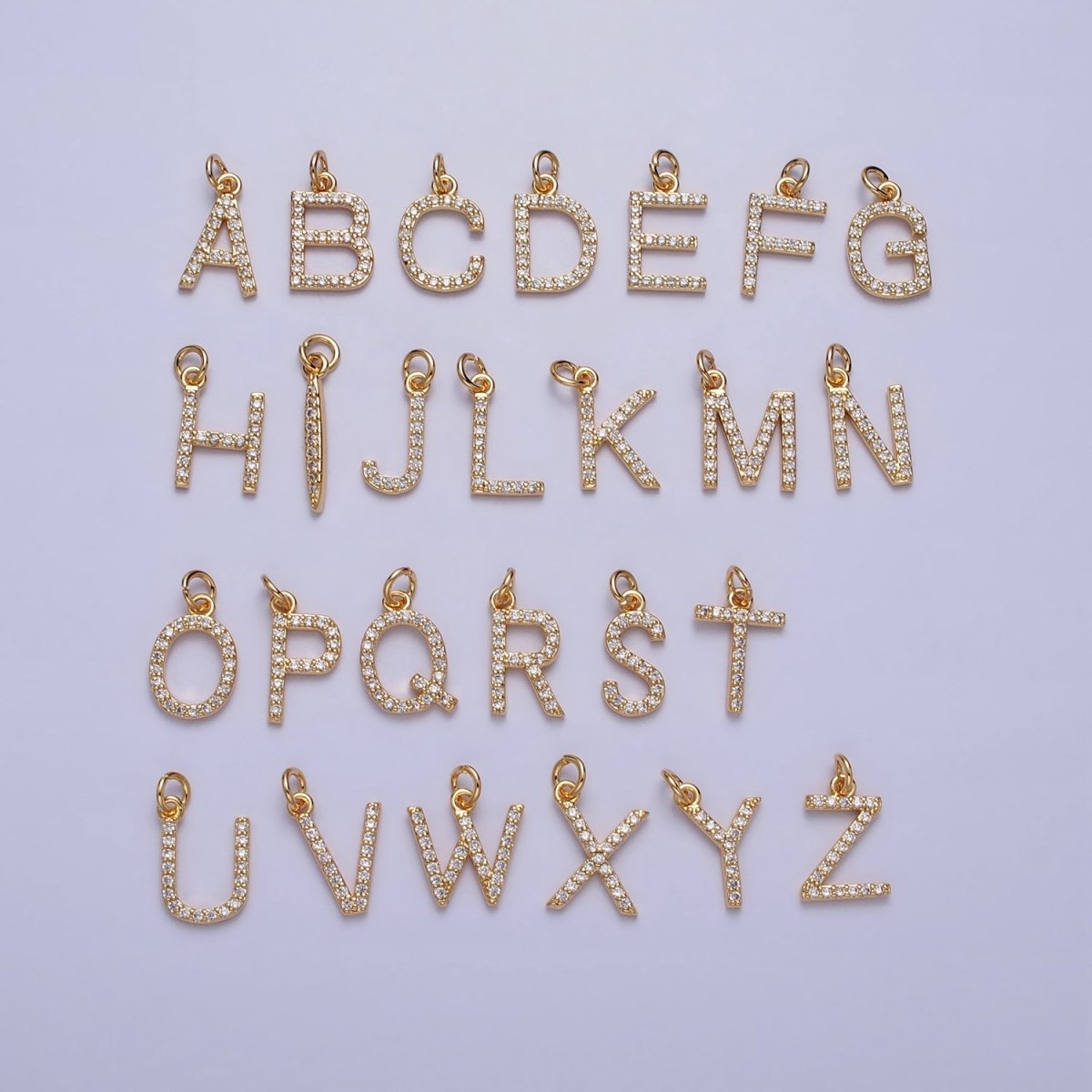 Clear Micro Paved CZ Initial Alphabet Letter Gold Personalized Charm | A-520-A-532