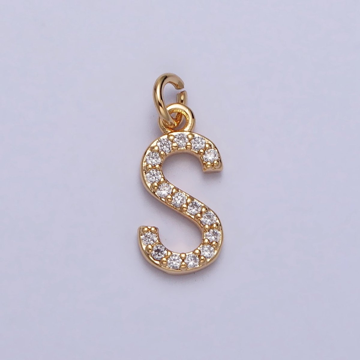 Clear Micro Paved CZ Initial Alphabet Letter Gold Personalized Charm | A-520-A-532