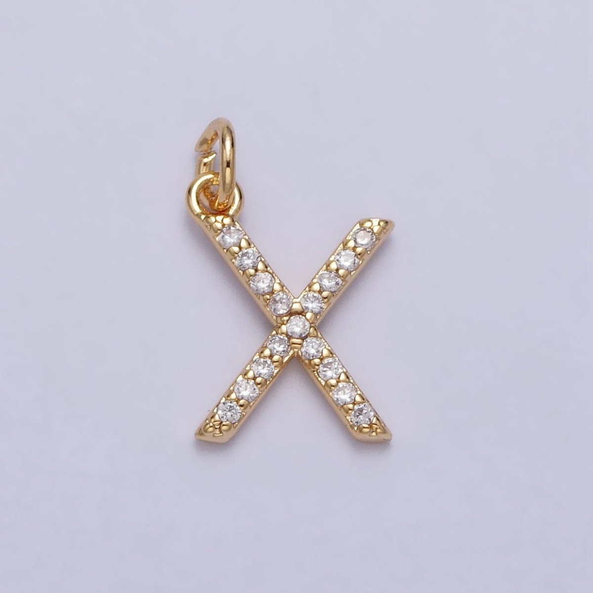 Clear Micro Paved CZ Initial Alphabet Letter Gold Personalized Charm | A-520-A-532