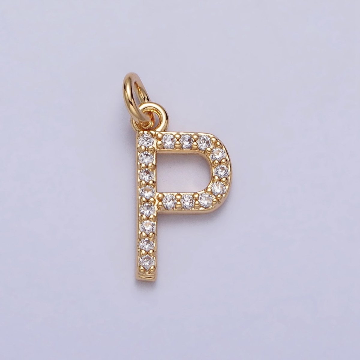 Clear Micro Paved CZ Initial Alphabet Letter Gold Personalized Charm | A-520-A-532