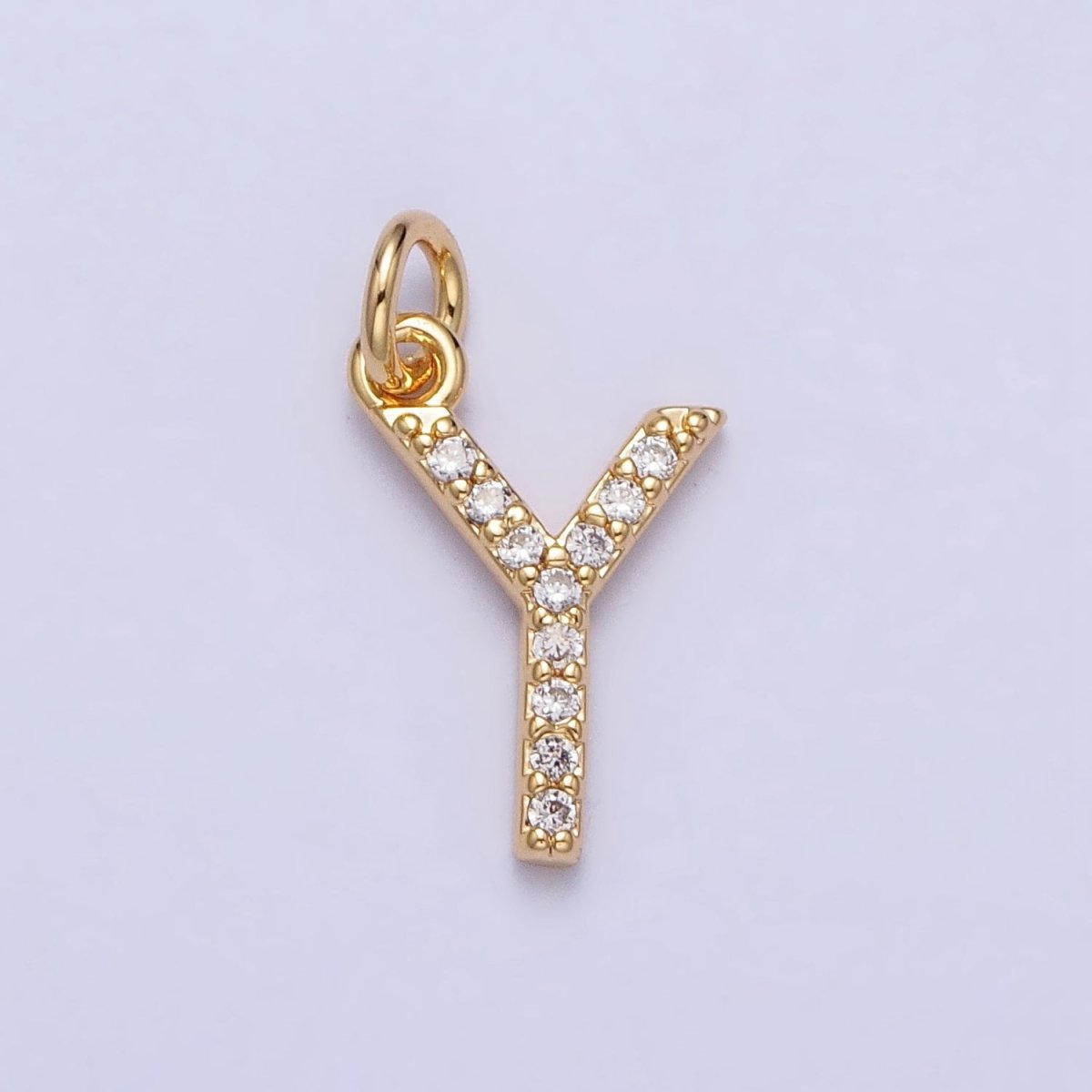 Clear Micro Paved CZ Initial Alphabet Letter Gold Personalized Charm | A-520-A-532