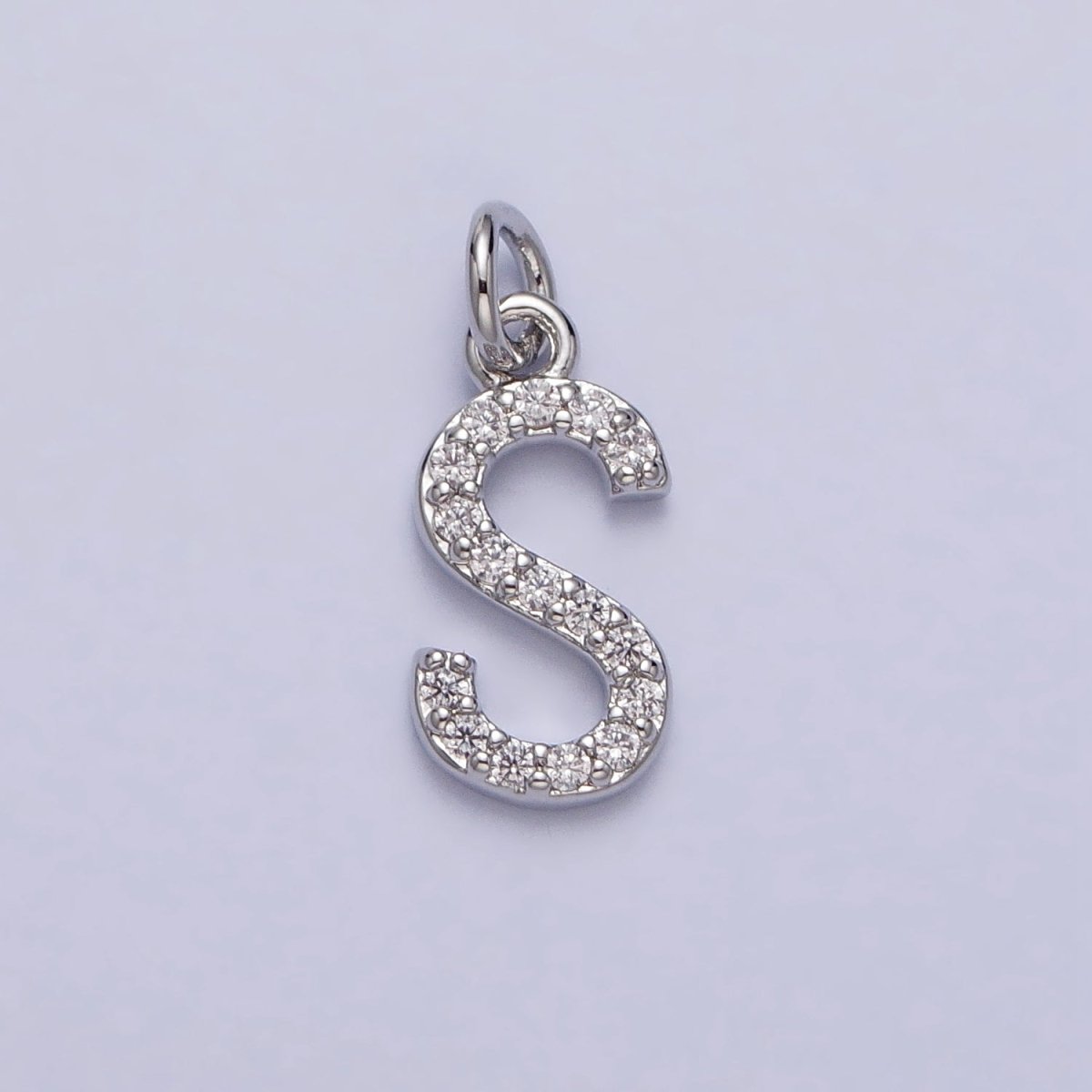 Clear Micro Paved CZ Initial Alphabet Letter Silver Personalized Charm | A-546-A-558