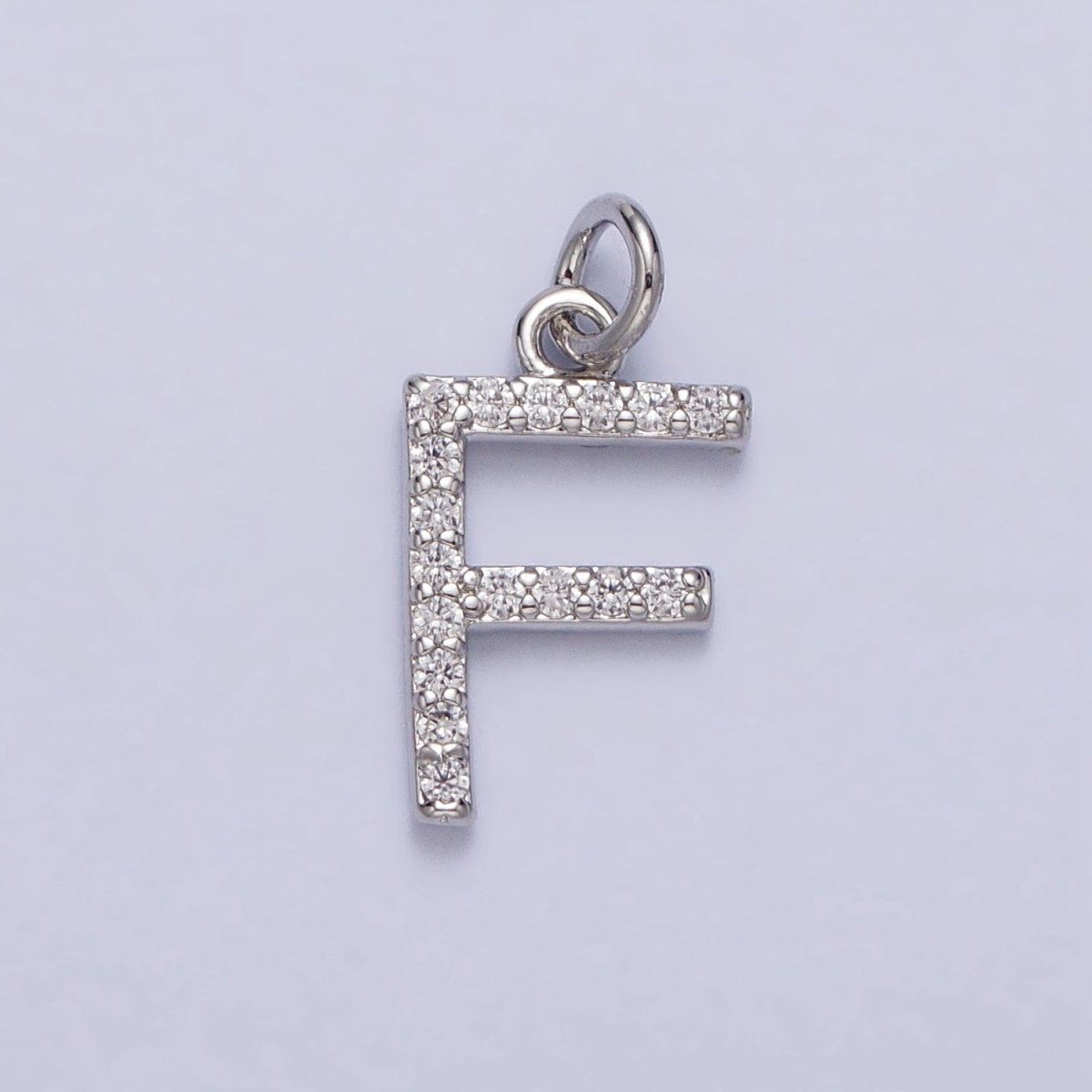 Clear Micro Paved CZ Initial Alphabet Letter Silver Personalized Charm | A-546-A-558