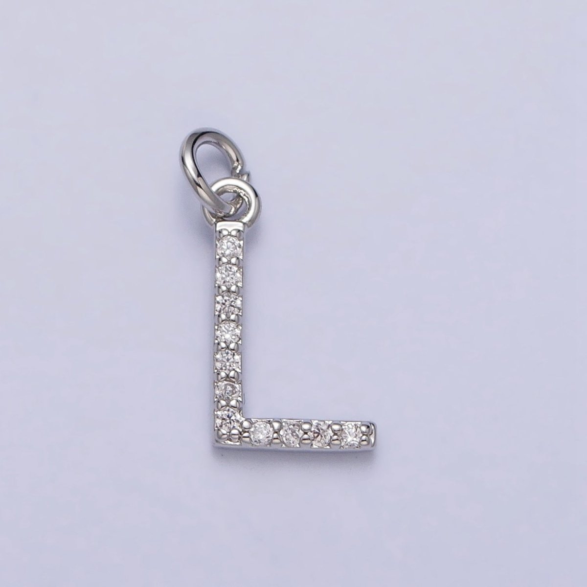 Clear Micro Paved CZ Initial Alphabet Letter Silver Personalized Charm | A-546-A-558
