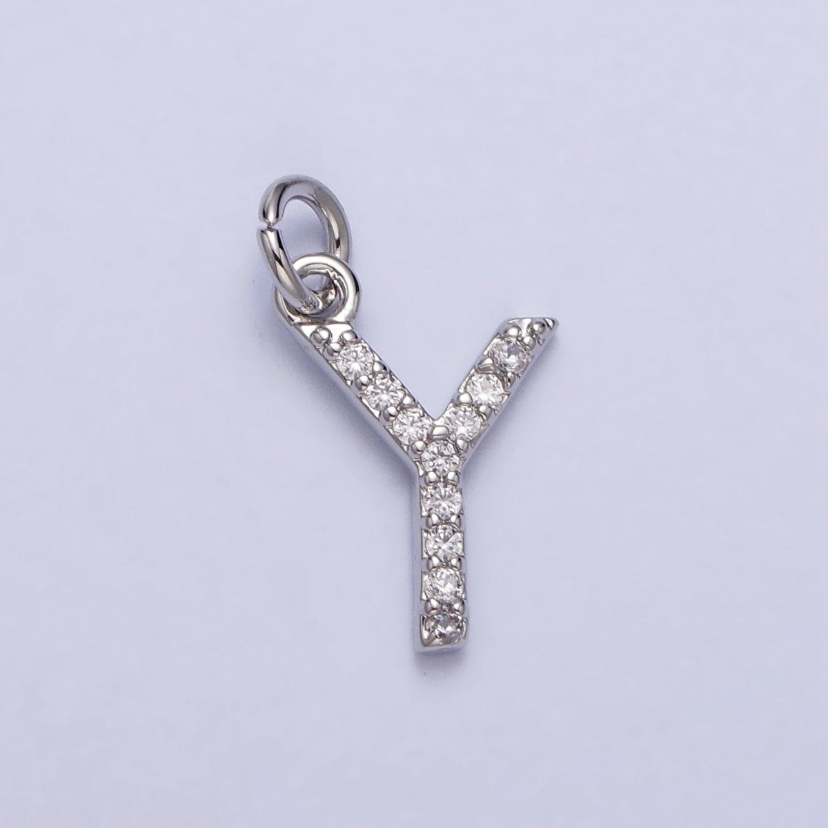 Clear Micro Paved CZ Initial Alphabet Letter Silver Personalized Charm | A-546-A-558