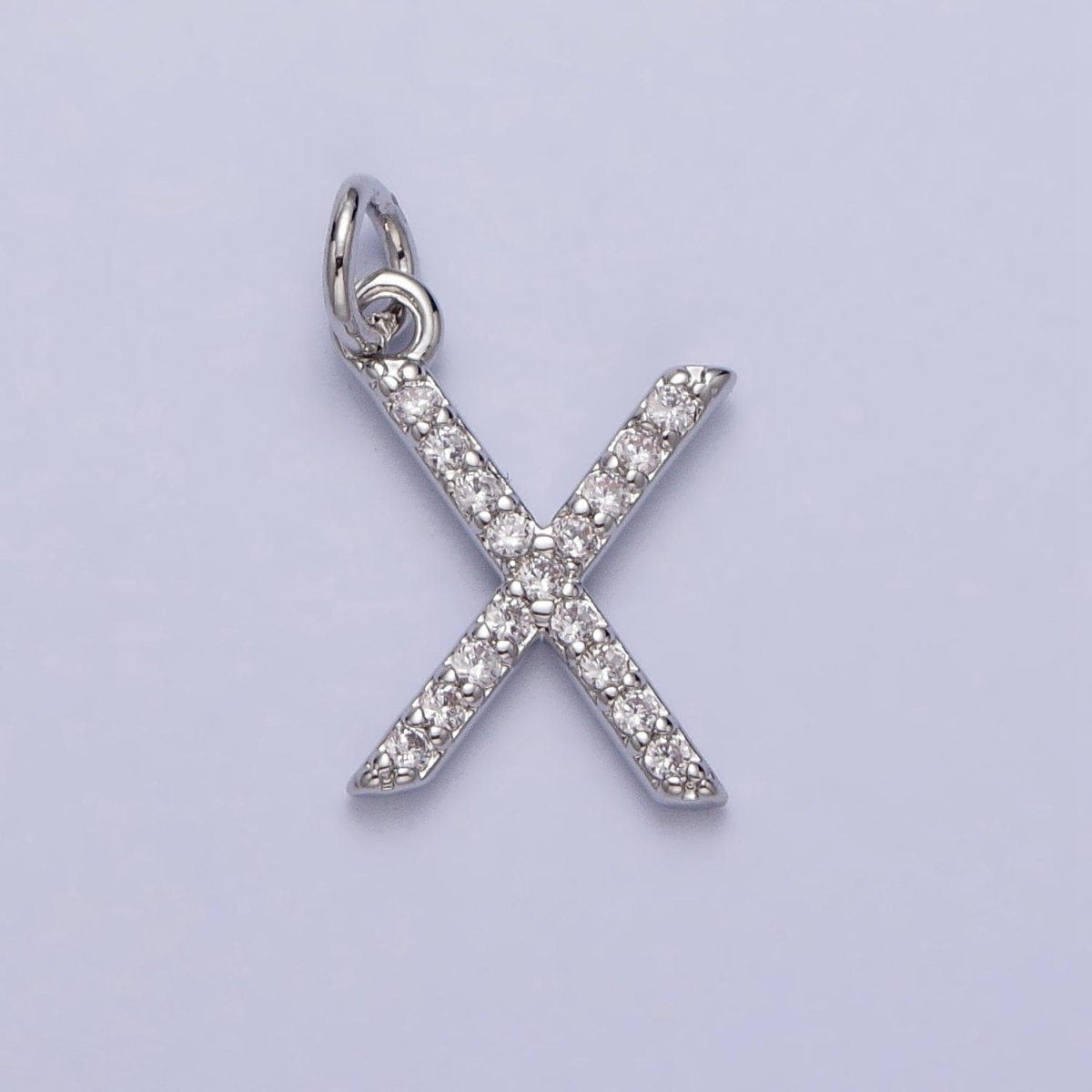 Clear Micro Paved CZ Initial Alphabet Letter Silver Personalized Charm | A-546-A-558