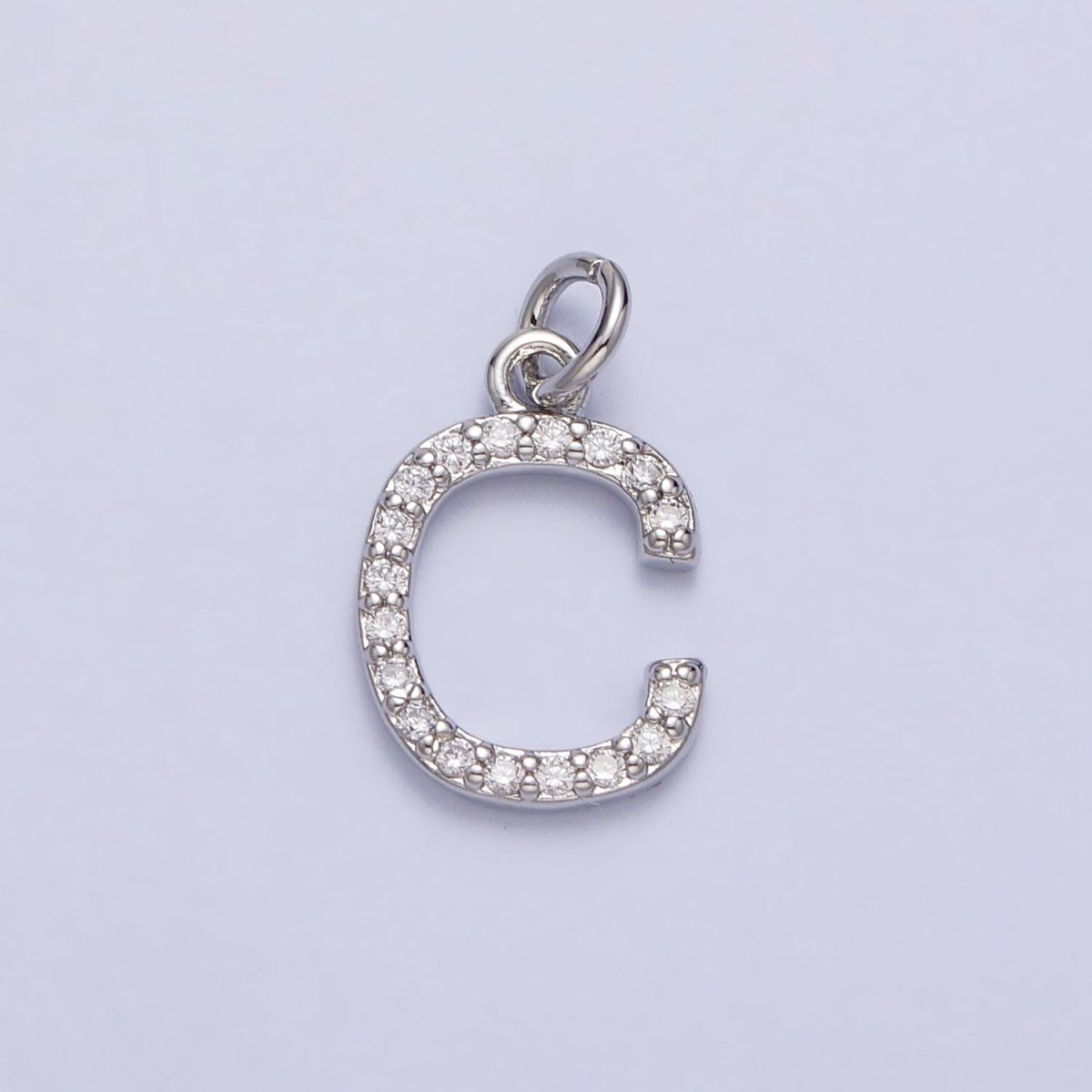 Clear Micro Paved CZ Initial Alphabet Letter Silver Personalized Charm | A-546-A-558