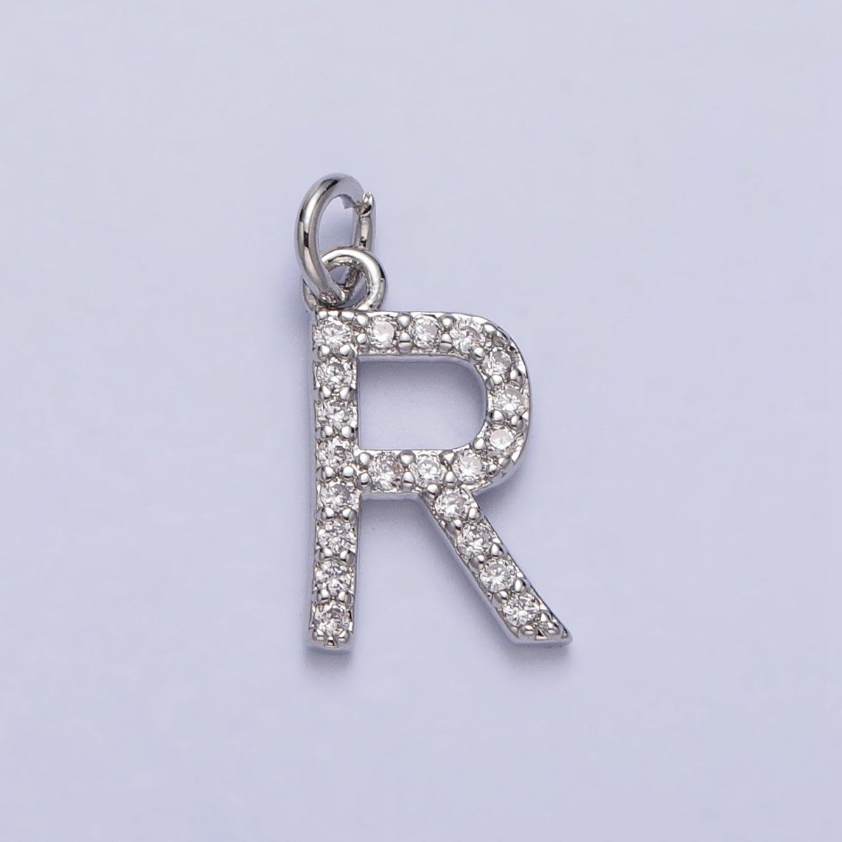 Clear Micro Paved CZ Initial Alphabet Letter Silver Personalized Charm | A-546-A-558
