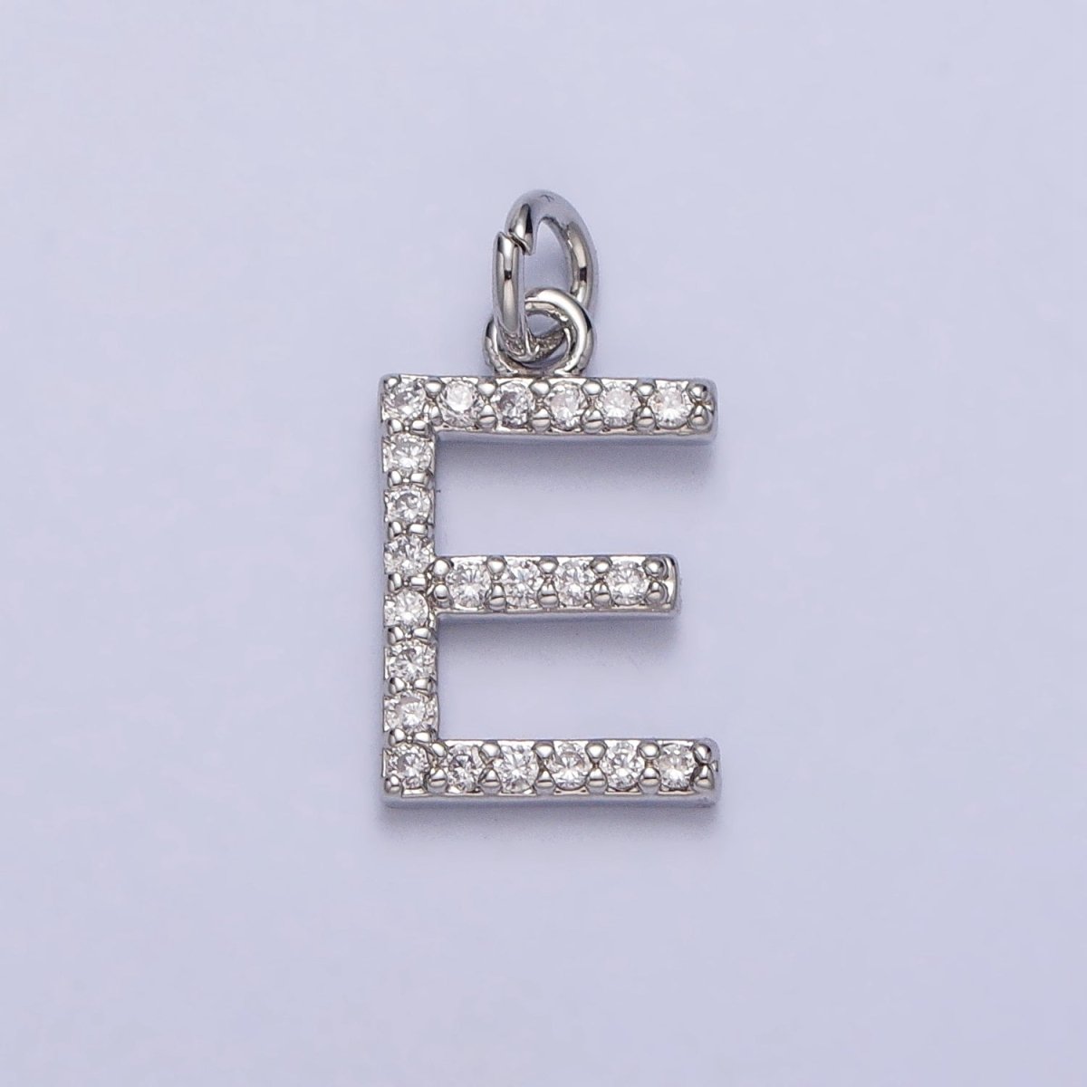 Clear Micro Paved CZ Initial Alphabet Letter Silver Personalized Charm | A-546-A-558