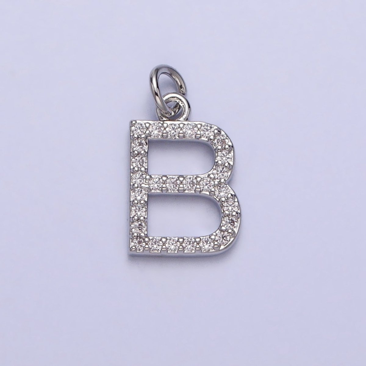 Clear Micro Paved CZ Initial Alphabet Letter Silver Personalized Charm | A-546-A-558