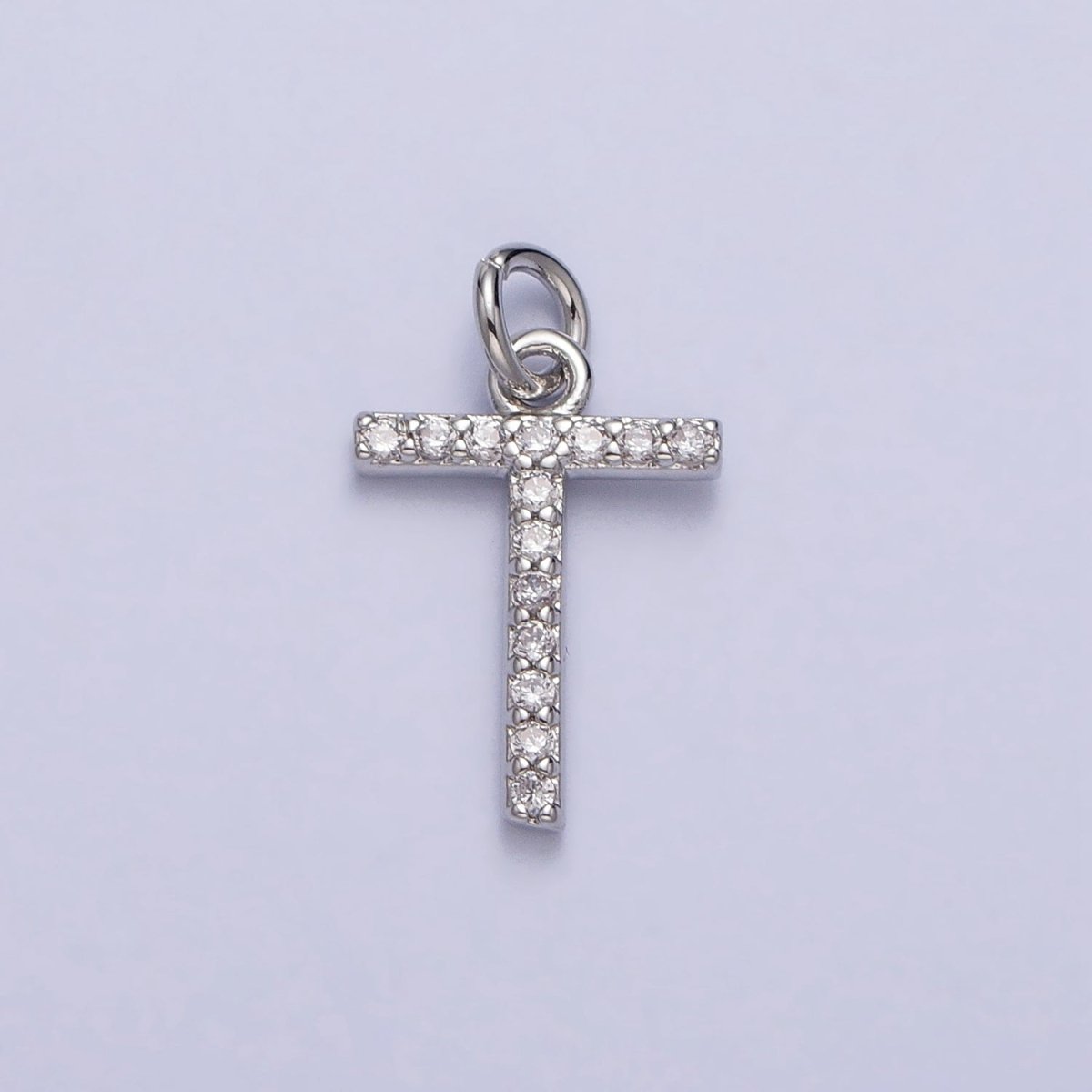 Clear Micro Paved CZ Initial Alphabet Letter Silver Personalized Charm | A-546-A-558
