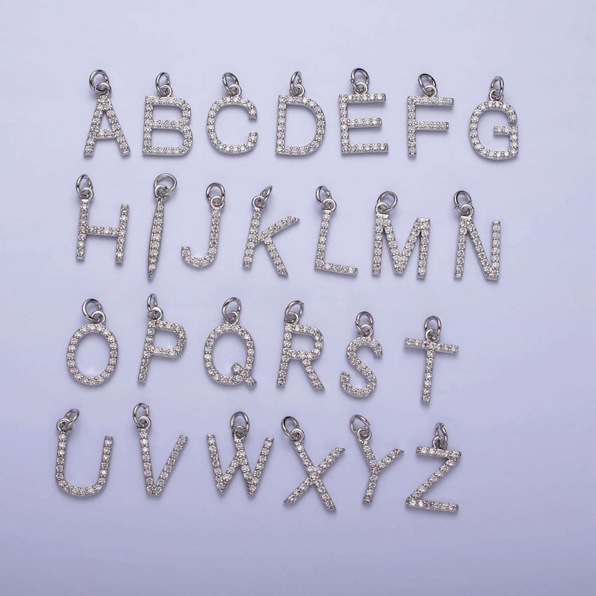 Clear Micro Paved CZ Initial Alphabet Letter Silver Personalized Charm | A-546-A-558