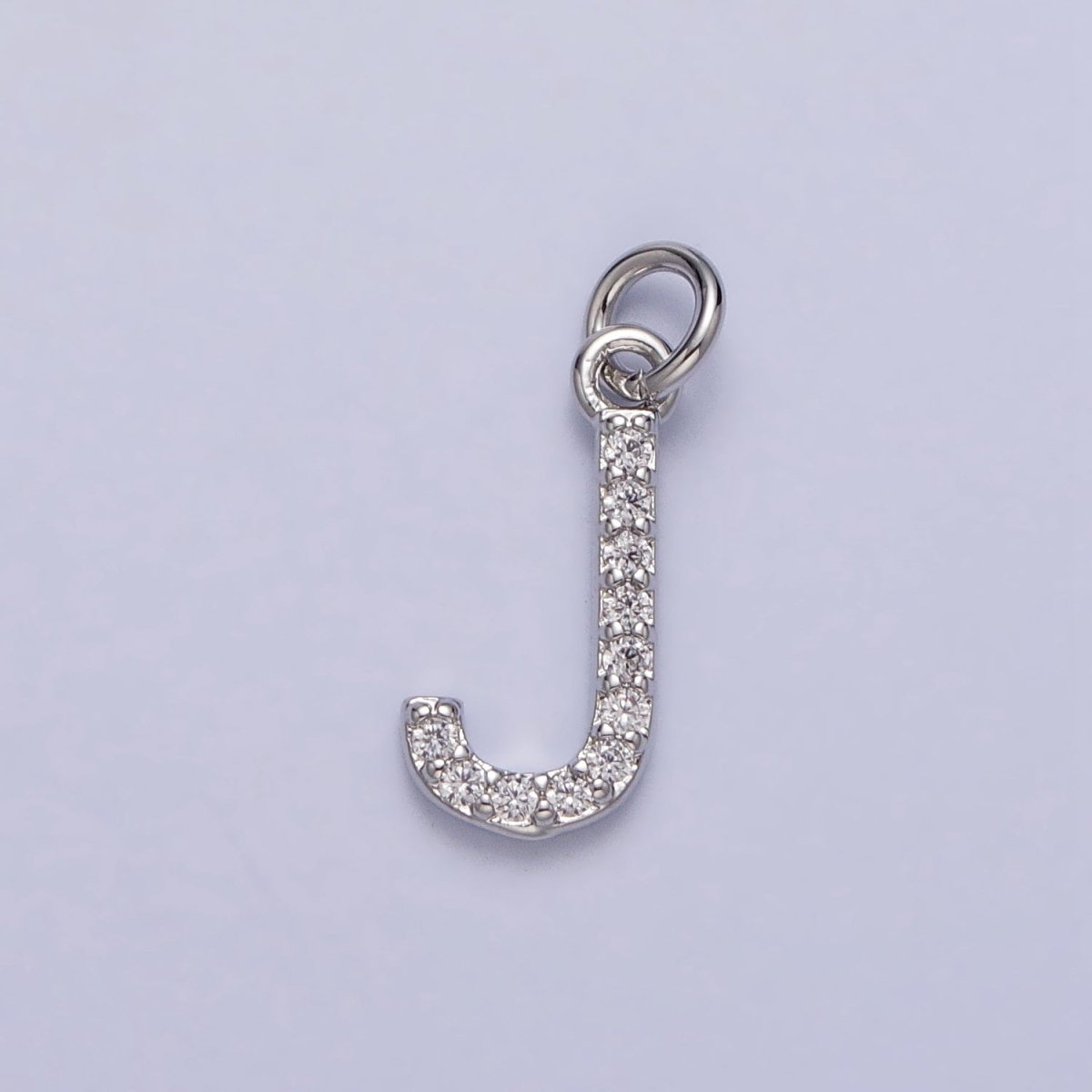 Clear Micro Paved CZ Initial Alphabet Letter Silver Personalized Charm | A-546-A-558