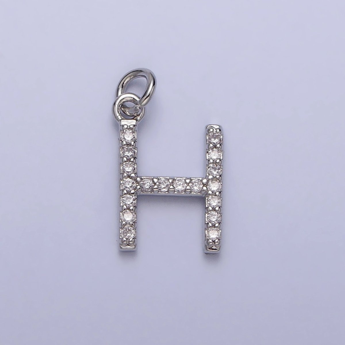Clear Micro Paved CZ Initial Alphabet Letter Silver Personalized Charm | A-546-A-558