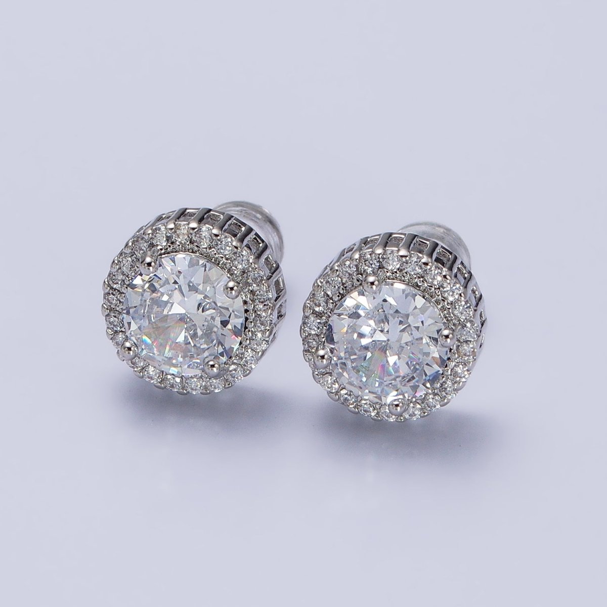 Clear Round Micro Paved CZ Silver, Gold Stud Earrings | AB563 AB671