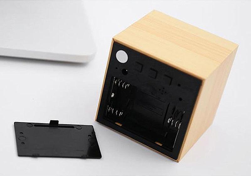 Clocks LED Wooden Alarm Clock Watch Wooden Wood Clock New Version LED Alarm Digital Desk Clock Adjustable Brightness, Alarm Time, Displays Time Date Temperature Table Voice Control Digital Wood Electronic Desktop Table