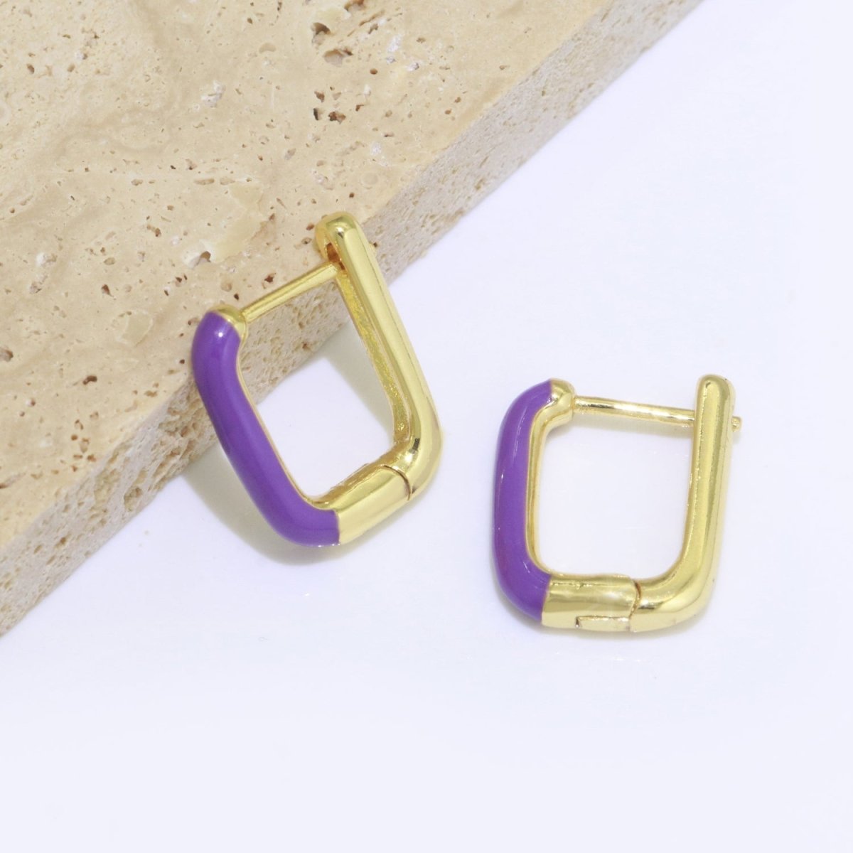 Color Enamel U Shape Hoop Earring, Small Minimalist Oval Hoop Gold Filled T-112