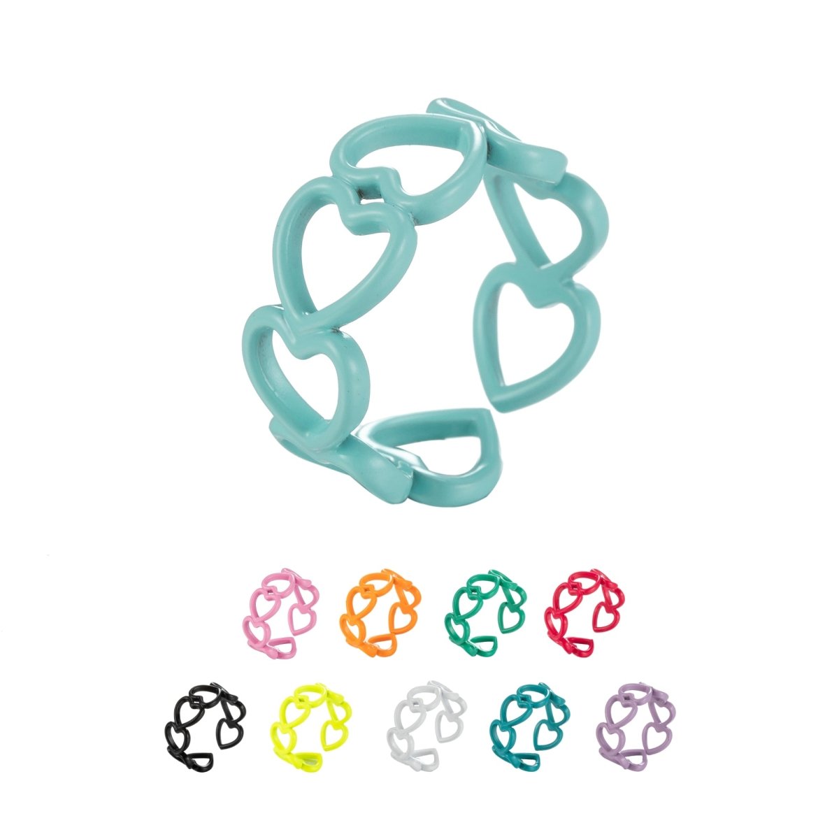 Colorful Enamel Open Heart Ring , Neon Color Enamel Ring Black Pink Teal White Yellow