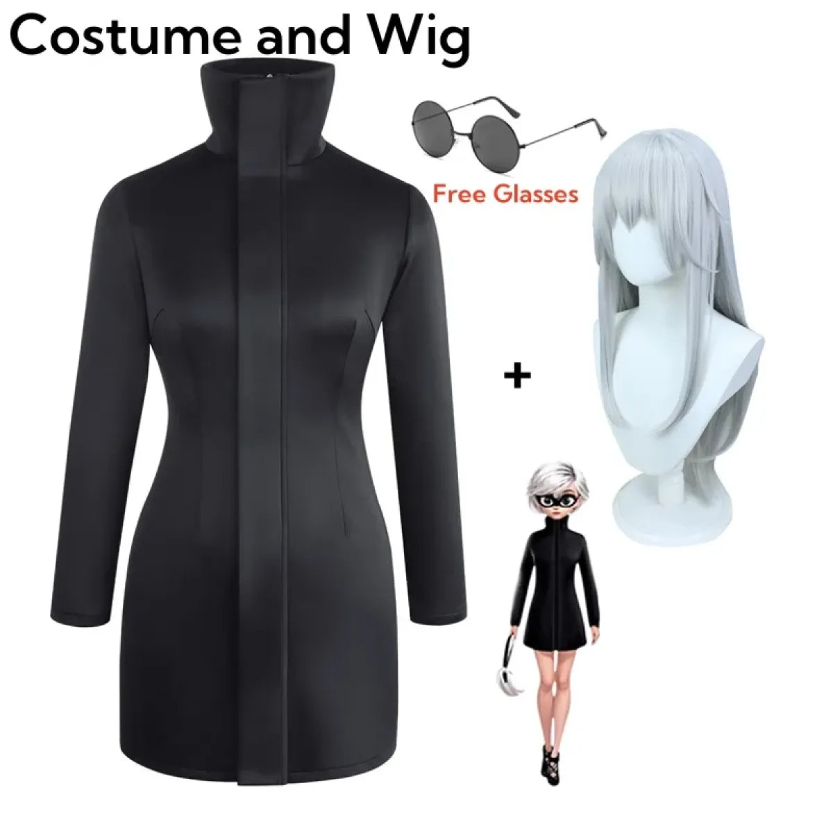 Gojo-Inspired Bodycon Cosplay Dress β Stretch Fit with Glasses Set