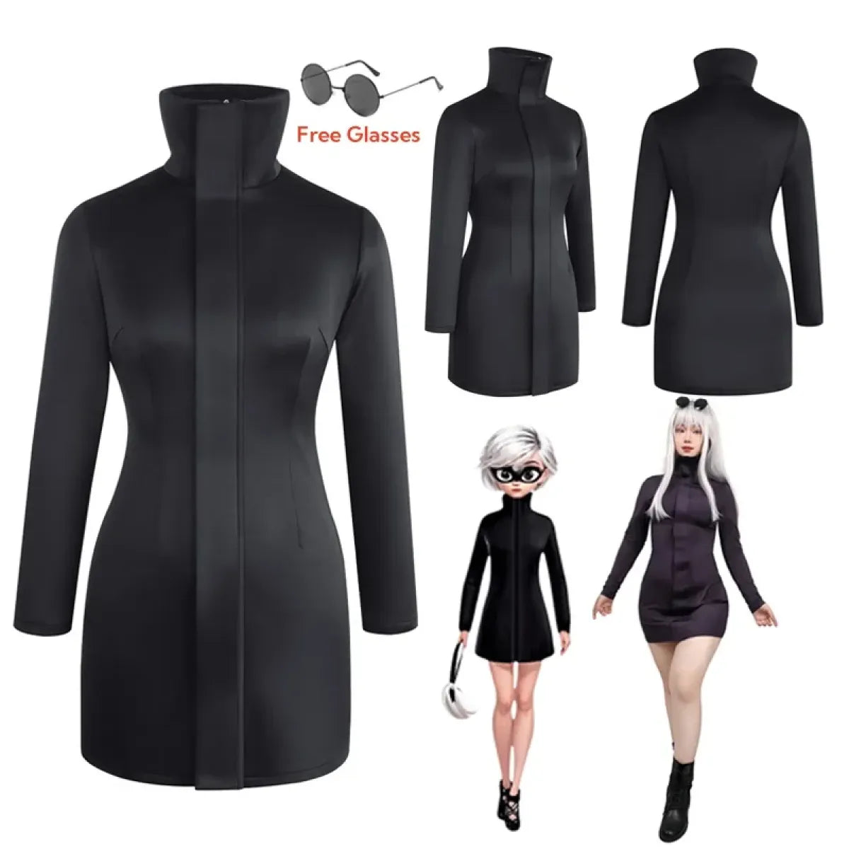 Gojo-Inspired Bodycon Cosplay Dress β Stretch Fit with Glasses Set