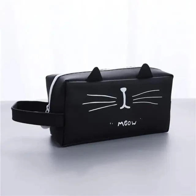 Creative Leather Black Large Capacity Pencil Pouch For Students Unique Colors Stationery Office Pencil Cases