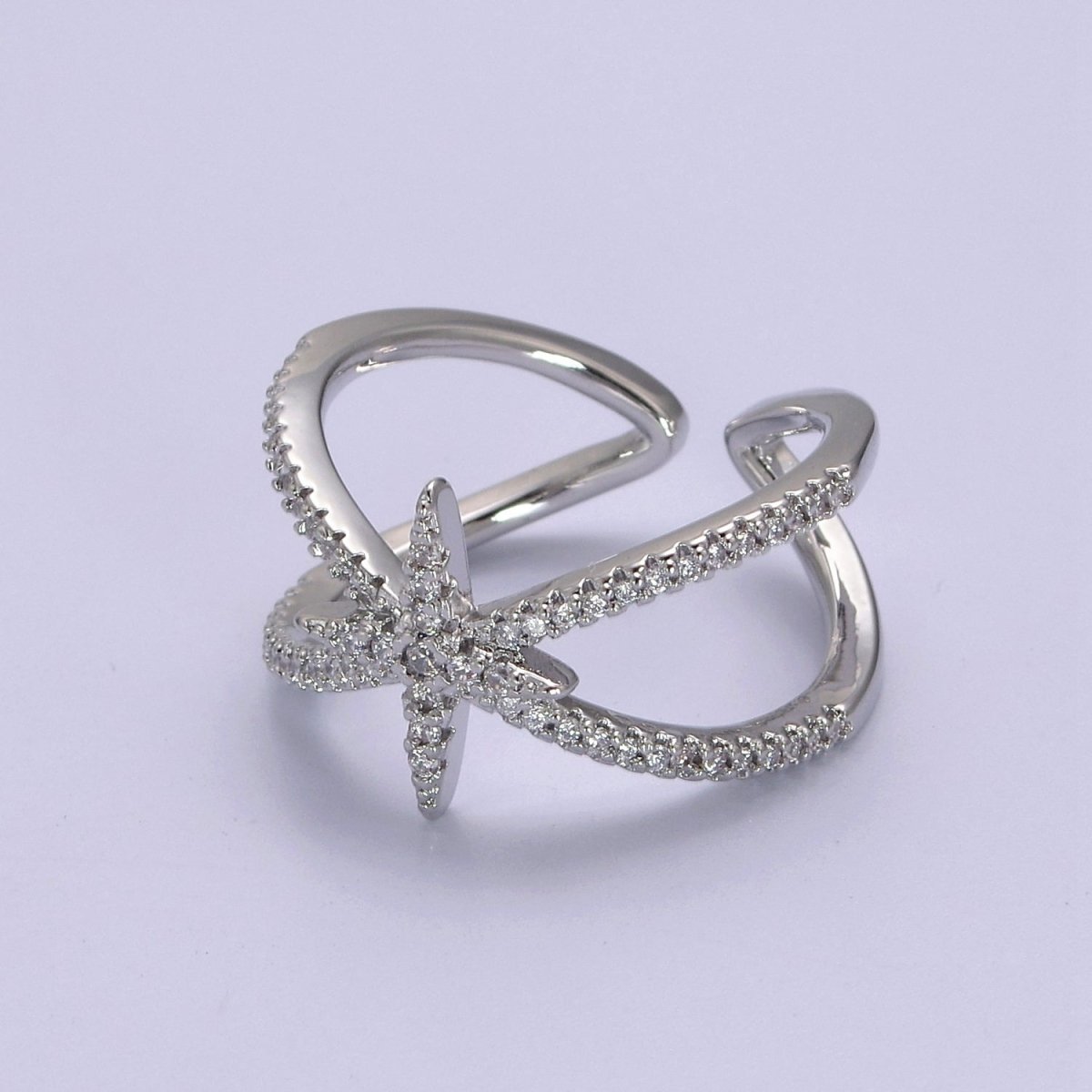 Criss Cross Star Ring, CZ Ring, Statement Ring Silver, X rings, Crossover Ring Open Adjustable 14k Gold Filled S-449 S-450