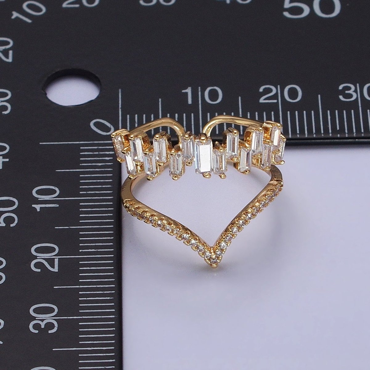 Curve Ring Baguette CZ Diamond Chevron Ring, Thin Gold Minimalist Ring | O1815 O1816