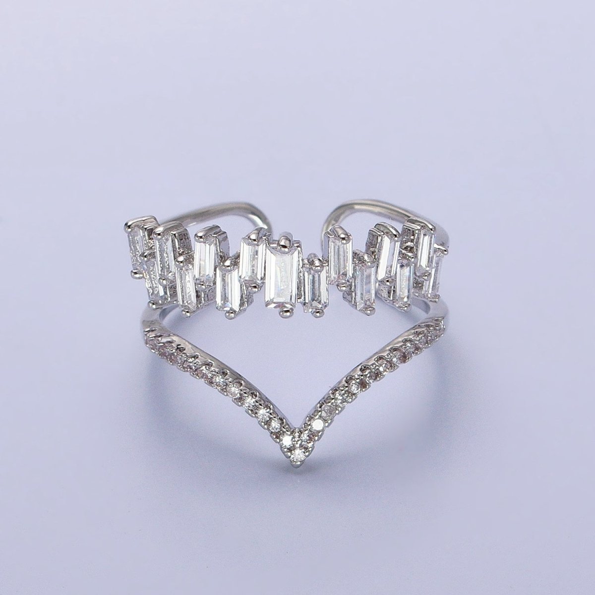 Curve Ring Baguette CZ Diamond Chevron Ring, Thin Gold Minimalist Ring | O1815 O1816