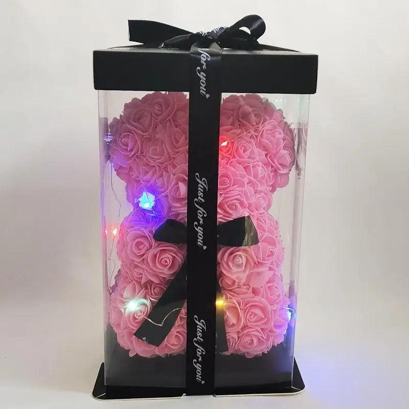 Cute artificial rose flower teddy bears gift box for home decor - Christmas Valentine&