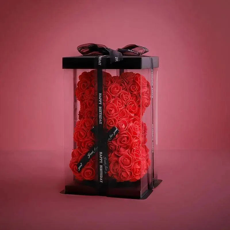 Cute artificial rose flower teddy bears gift box for home decor - Christmas Valentine&