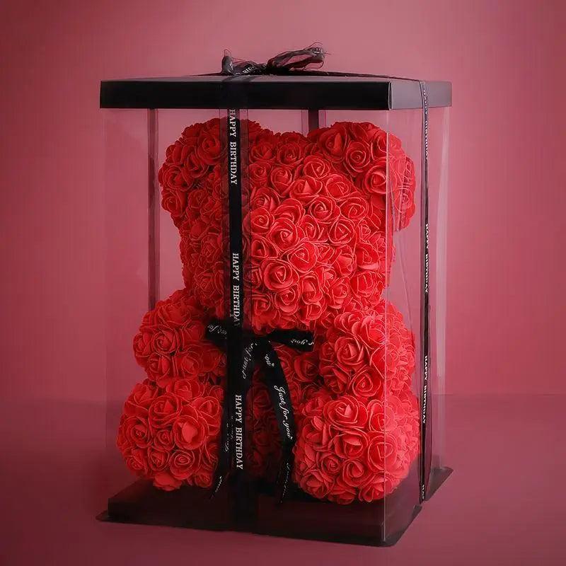 Cute artificial rose flower teddy bears gift box for home decor - Christmas Valentine&