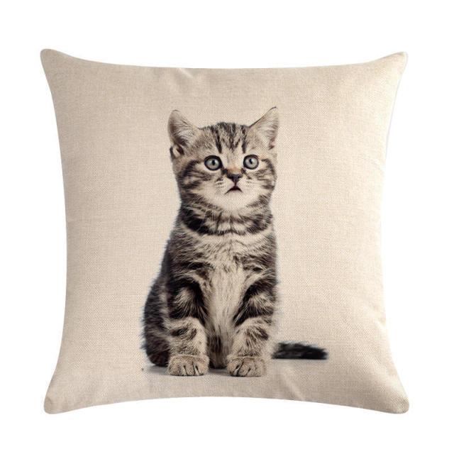 Cute Cat Sofa Decorative Cotton Linen Cushion Cover Pillow Cases Square Pillow Covers Cat Cotton Linen Decorative Cushion Covers For Home Throw Pillow Home Decor Pillowcover 45x45CM