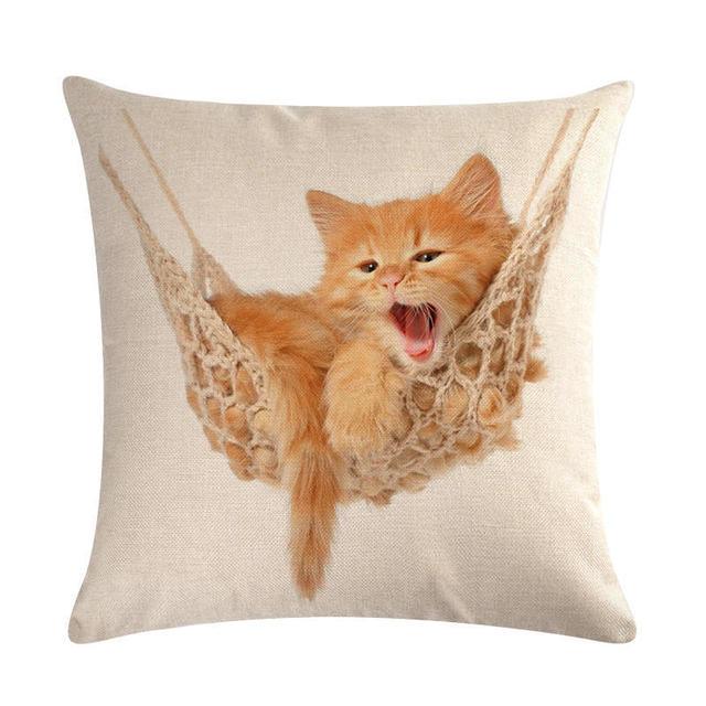 Cute Cat Sofa Decorative Cotton Linen Cushion Cover Pillow Cases Square Pillow Covers Cat Cotton Linen Decorative Cushion Covers For Home Throw Pillow Home Decor Pillowcover 45x45CM