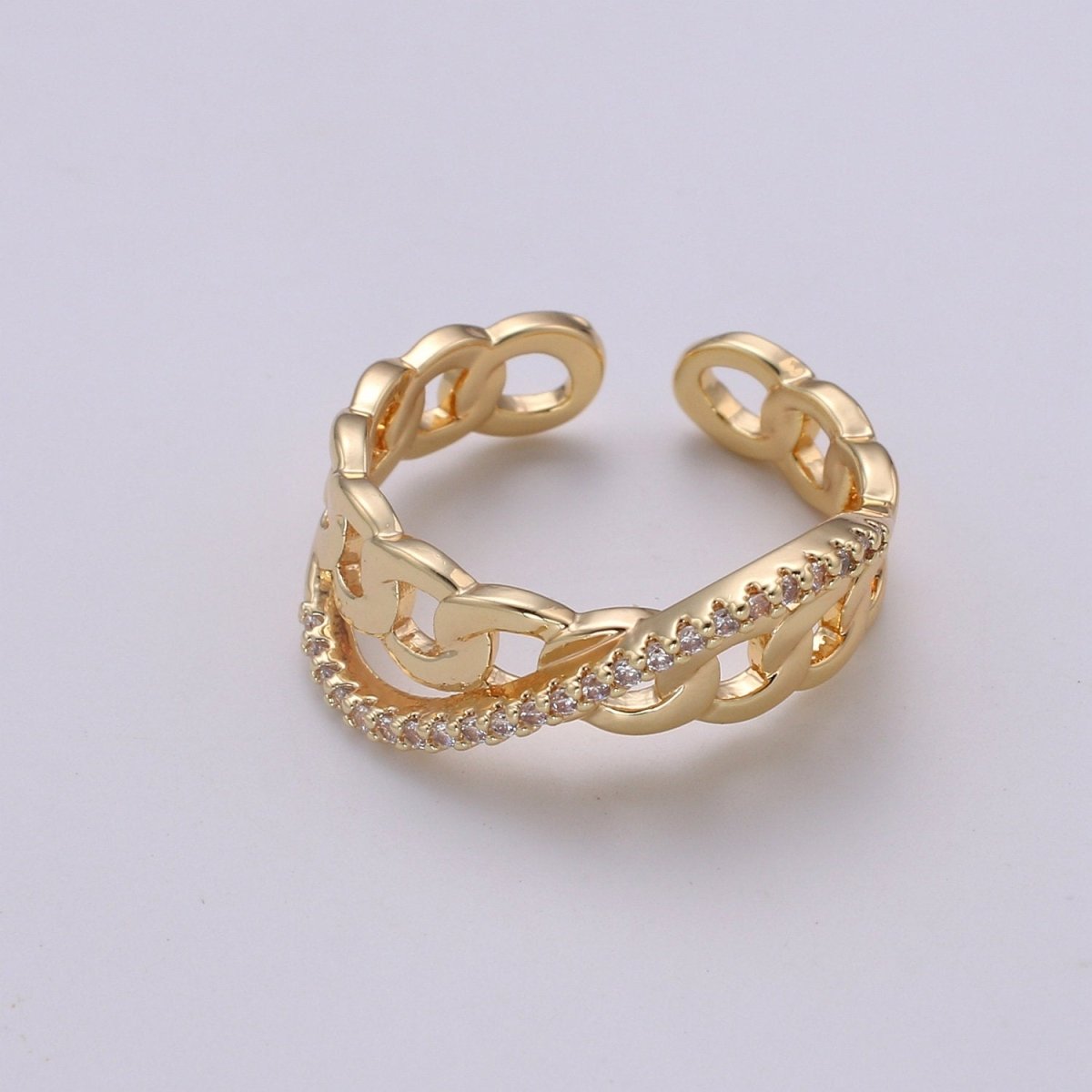 Cz Chain Ring - Curb Chain Ring - Gold Ring - Stackable Rings - Minimalist Ring - Twist Chain Ring - Statement Ring - Layering Ring R-152