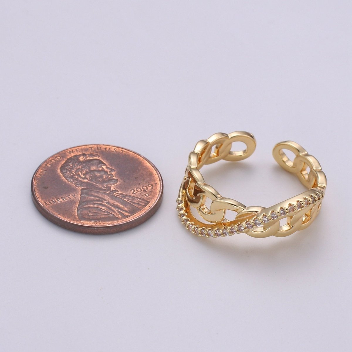 Cz Chain Ring - Curb Chain Ring - Gold Ring - Stackable Rings - Minimalist Ring - Twist Chain Ring - Statement Ring - Layering Ring R-152