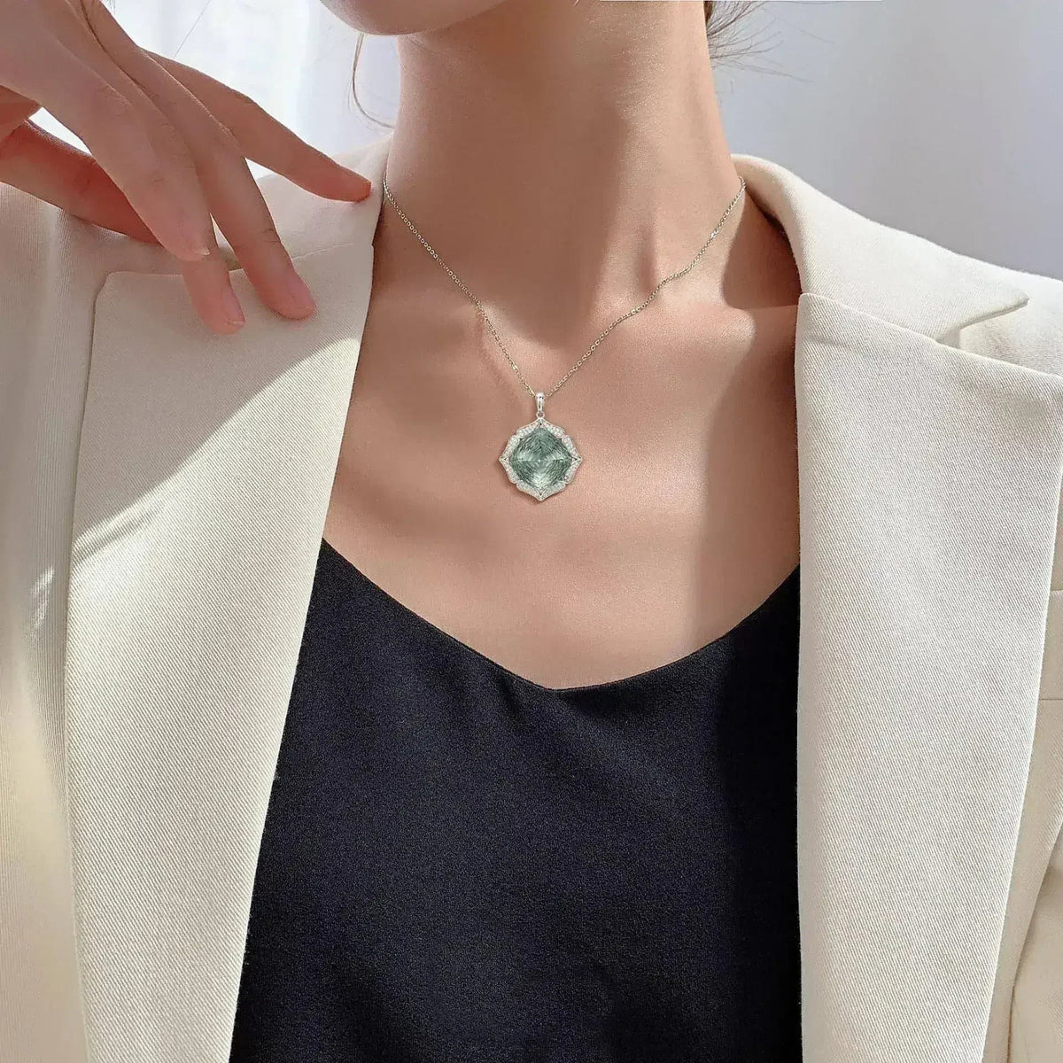 Luxury Sweater Chain Femininity S925 Silver Set Large Natural Green