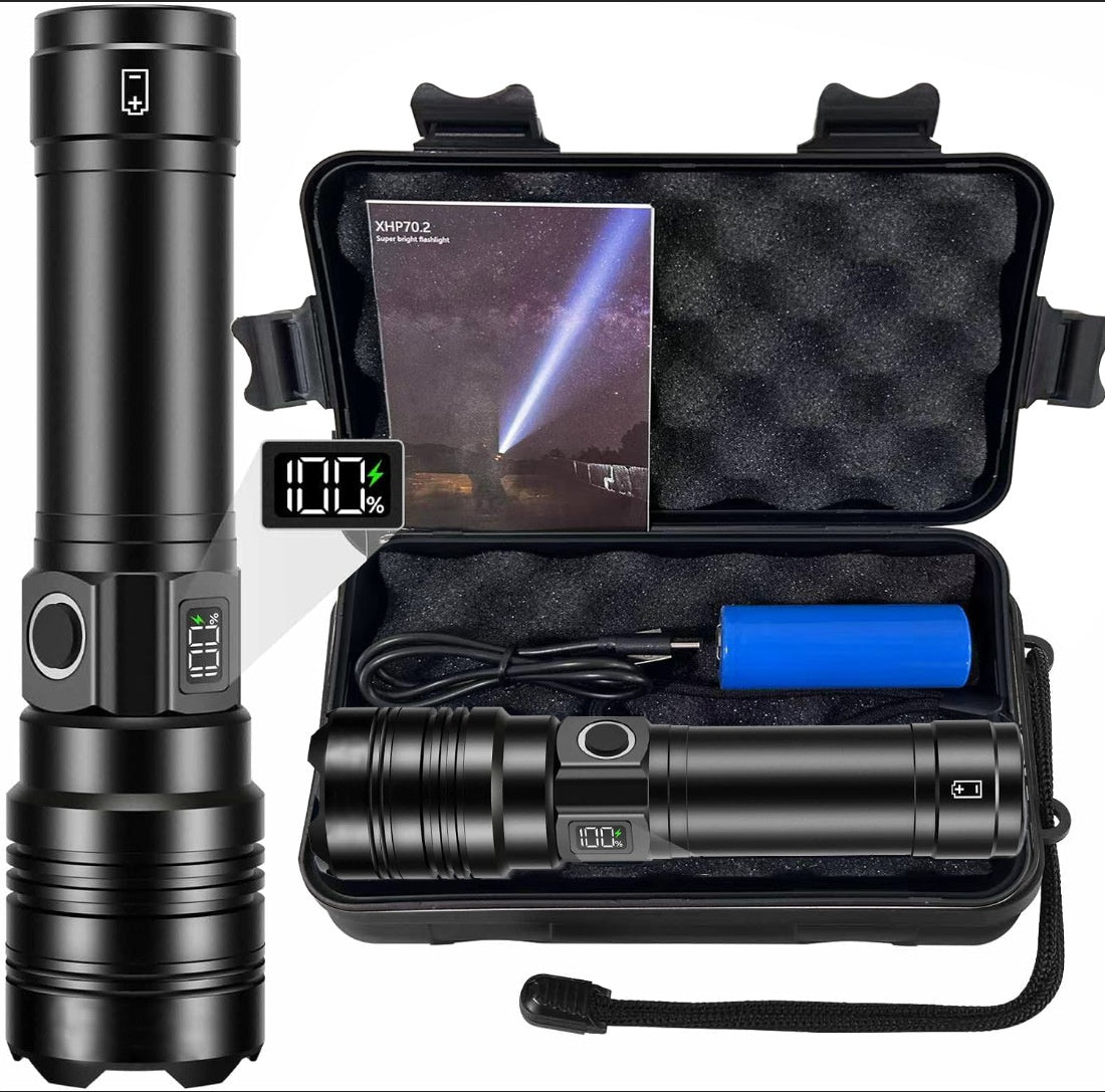 Strong Light Flashlight, Rechargeable, Zoom Power Display, Outdoor Super Bright And Portable