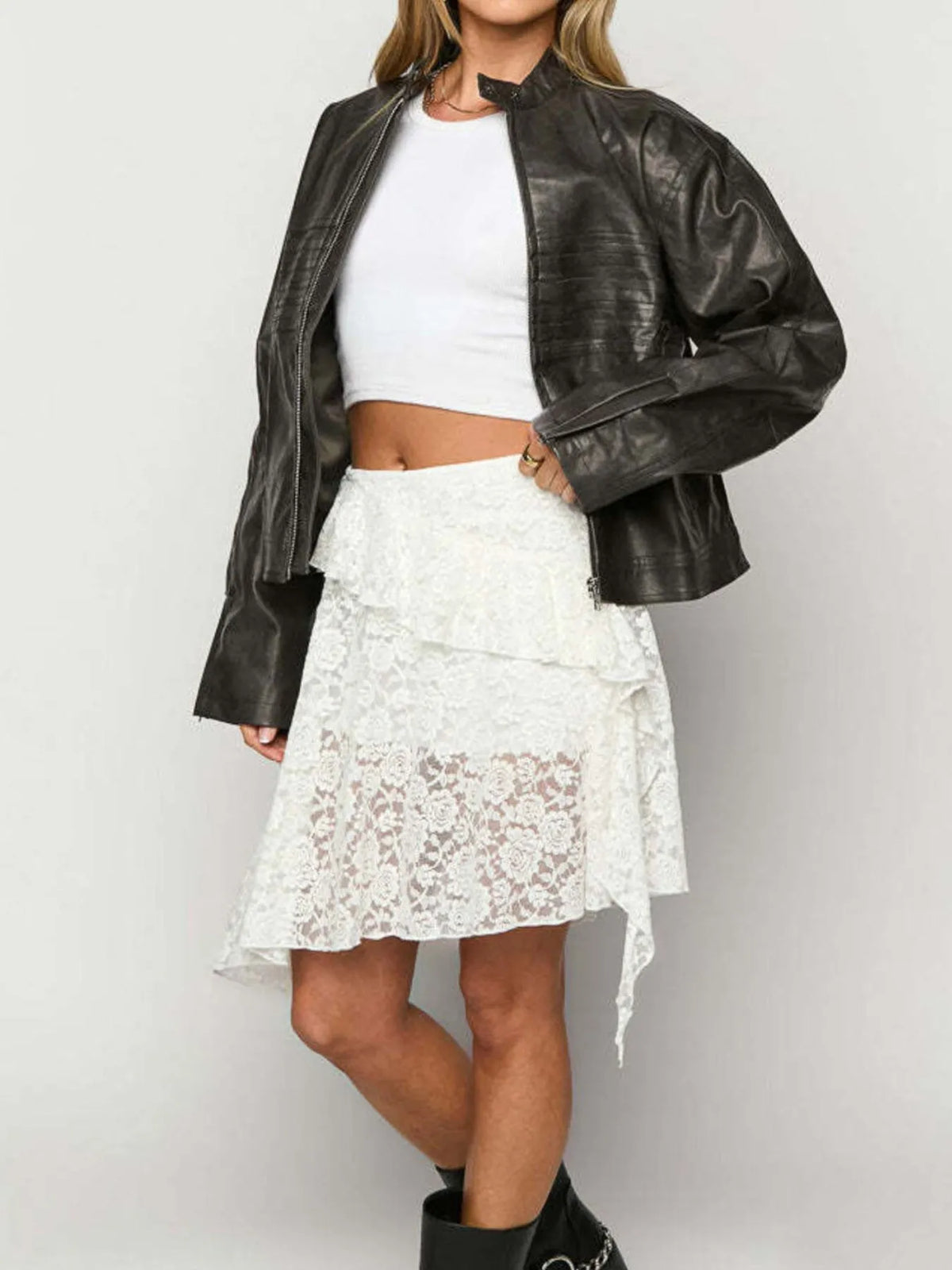 Lace Asymmetrical Mini Skirt