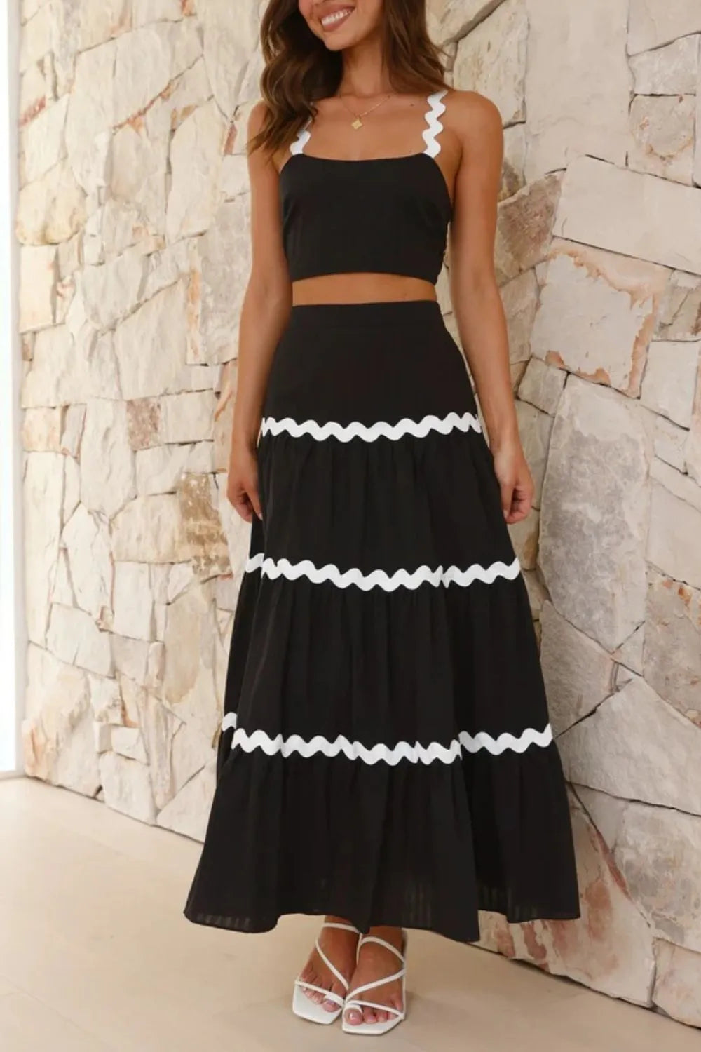 Contrast Trim Cami and Maxi Skirt Set