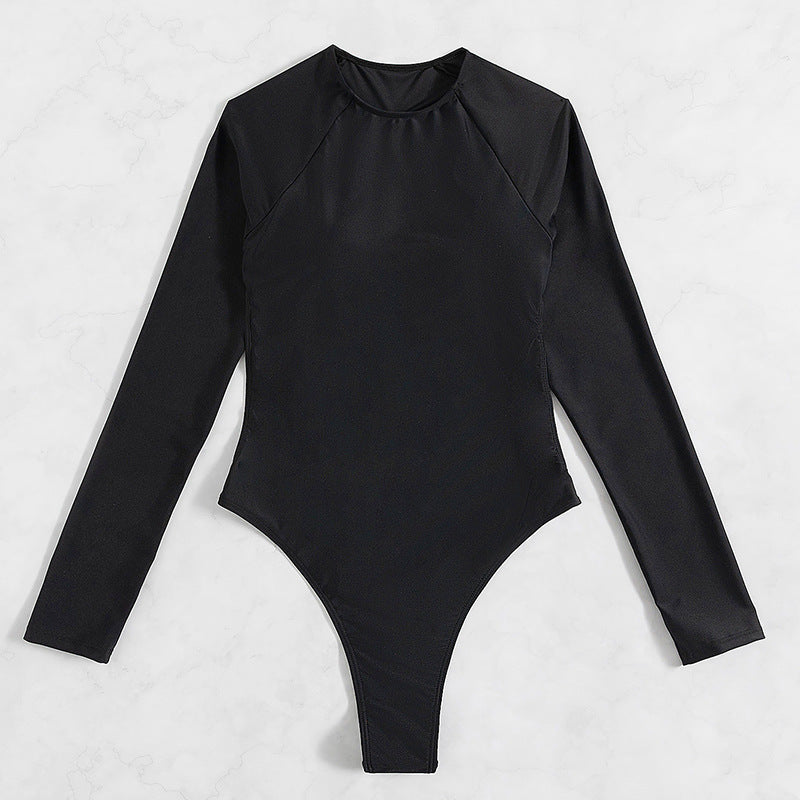 Long Sleeve Backless T-back Light Diamond One-piece Swimsuit
