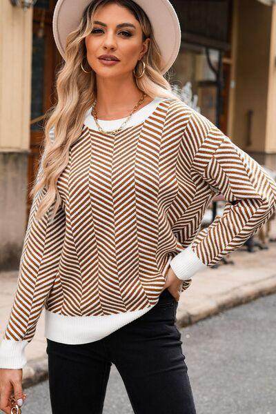 Striped Round Neck Long Sleeve Sweater for Women Fashion