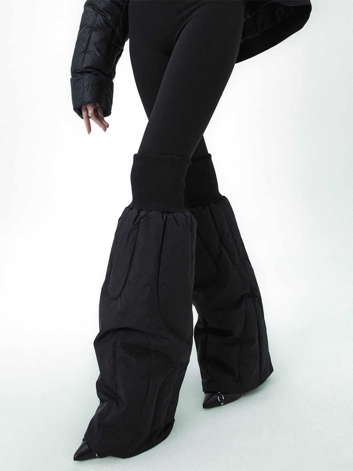 Black Down-filled Thick Warm Wide-leg Leg Warmers