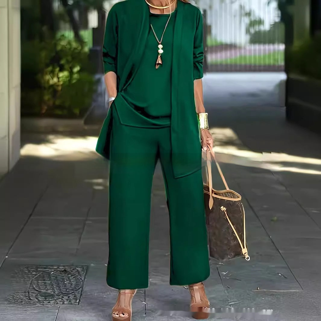 Sleeveless Top Cardigan Wide Leg Pants Suit