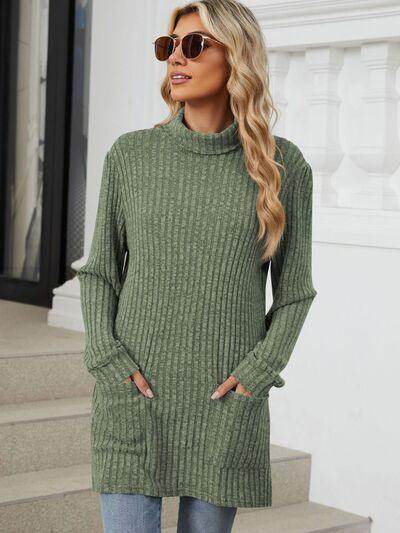 Ribbed Mock Neck Long Sleeve T-Shirt for Women Stylish Wear