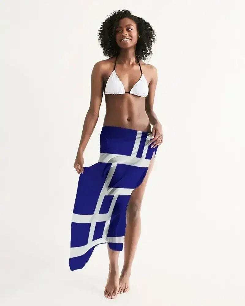 Sheer Sarong Swimsuit Cover Up Wrap / Geometric Dark Blue and White