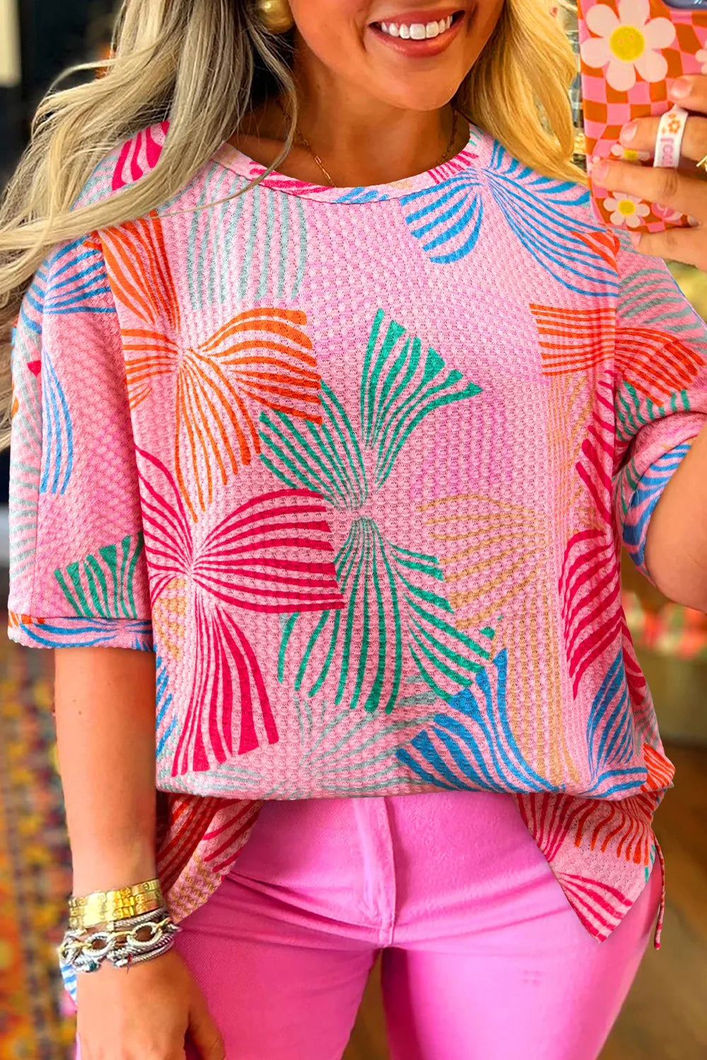 Printed Waffle Knit Oversized T-Shirt
