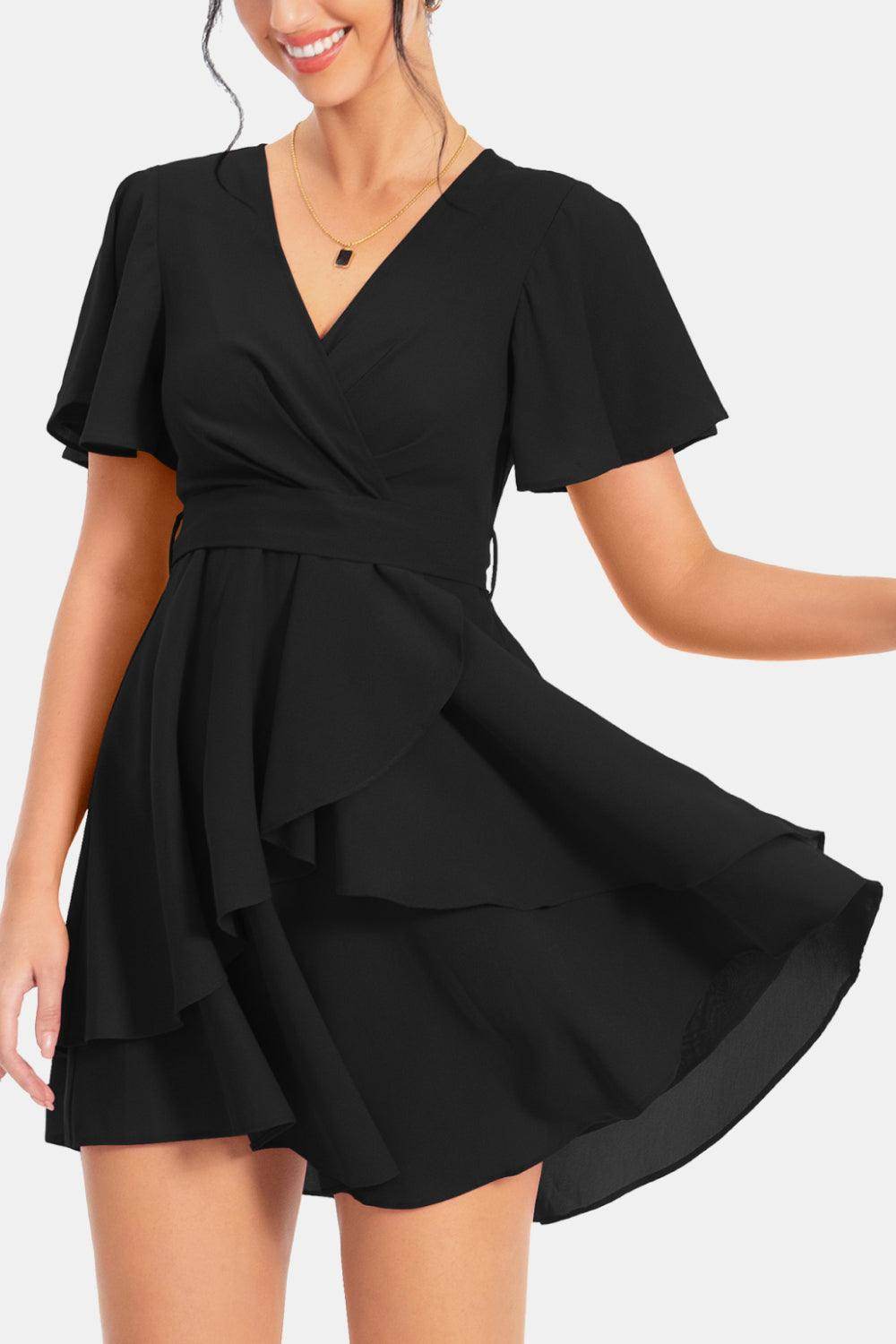 Surplice Neck Flutter Sleeve Dress for Chic Summer Style